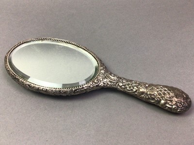 Lot 462 - VICTORIAN SILVER HAND MIRROR AND TWO BRUSHES