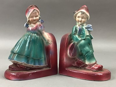 Lot 265 - A PAIR OF FIGURAL BOOK ENDS AND TWO VASES