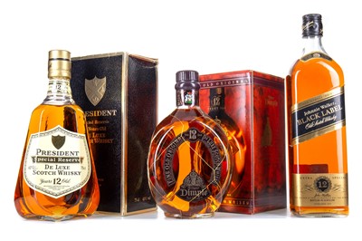 Lot 16 - JOHNNIE WALKER 12 YEAR OLD BLACK LABEL 1L, PRESIDENT 12 YEAR OLD 75CL AND DIMPLE 12 YEAR OLD 75CL