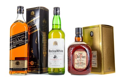 Lot 55 - BLACK & WHITE 75CL, GRAND OLD PARR 12 YEAR OLD 1L AND JOHNNIE WALKER 12 YEAR OLD BLACK LABEL 1L