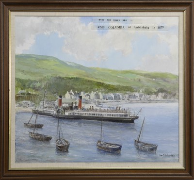 Lot 38 - RMS COLUMBIA AT ARDRISHAIG IN 1879, AN OIL BY IAN G ORCHARDSON