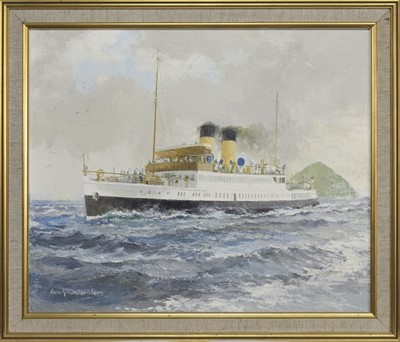 Lot 39 - VIEW FROM FISHING SMACK - DUCHESS OF HAMILTON, AN OIL BY IAN G ORCHARDSON