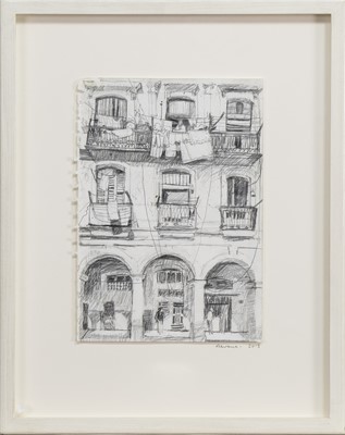 Lot 44 - HAVANNA FACADE II, A PENCIL DRAWING BY JOHN C BROWN RSW