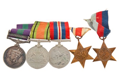 Lot 74 - A GEORGE VI GENERAL SERVICE MEDAL, ST. JOHN'S AMBULANCE MEDAL AND WWII GROUP OF FIVE