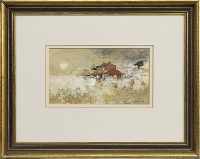 Lot 51 - RED BARN, A MIXED MEDIA BY GORDON HOPE WYLLIE