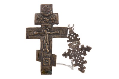 Lot 121 - A RUSSIAN CAST METAL CRUCIFIX AND A WHITE METAL COPTIC CROSS PENDANT