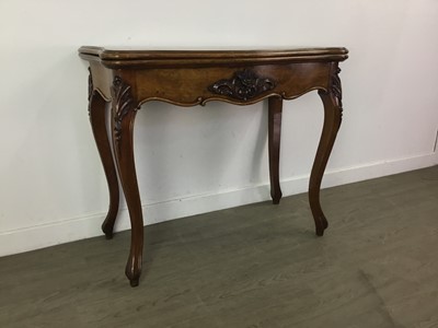 Lot 244 - A REPRODUCTION WALNUT FOLD OVER CARD TABLE AND A CHAIR