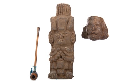 Lot 131 - A PRE-COLUMBIAN FIGURE, MALE BUST AND PIPE WHISTLE