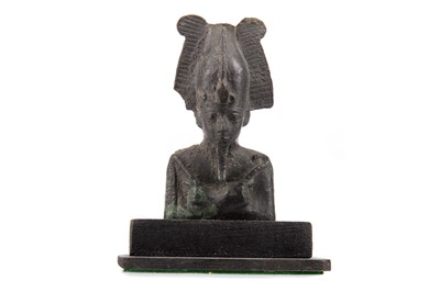 Lot 132 - AN ANCIENT EGYPTIAN BRONZE OVERLAID BUST OF OSIRIS