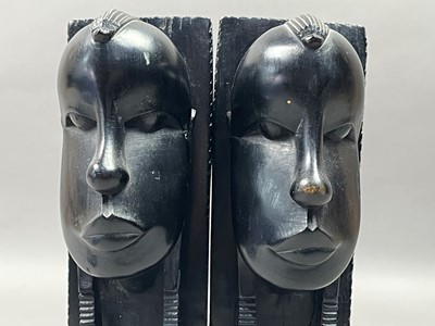 Lot 391 - A PAIR OF AFRICAN WOODEN BUSTS, A SHELL AND A PANEL