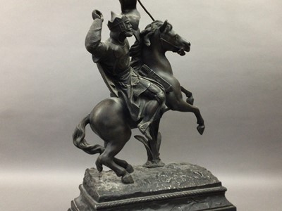 Lot 382 - A VICTORIAN SPELTER EQUESTRIAN FIGURE
