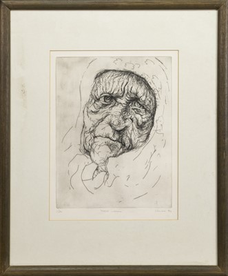 Lot 97 - TIRED WOMAN, AN ETCHING BY PETER HOWSON