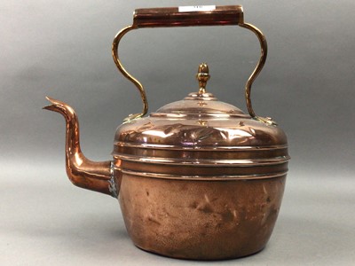 Lot 313 - A BRASS JELLY PAN, SAUCEPAN, LADLE AND CANDLESTICK