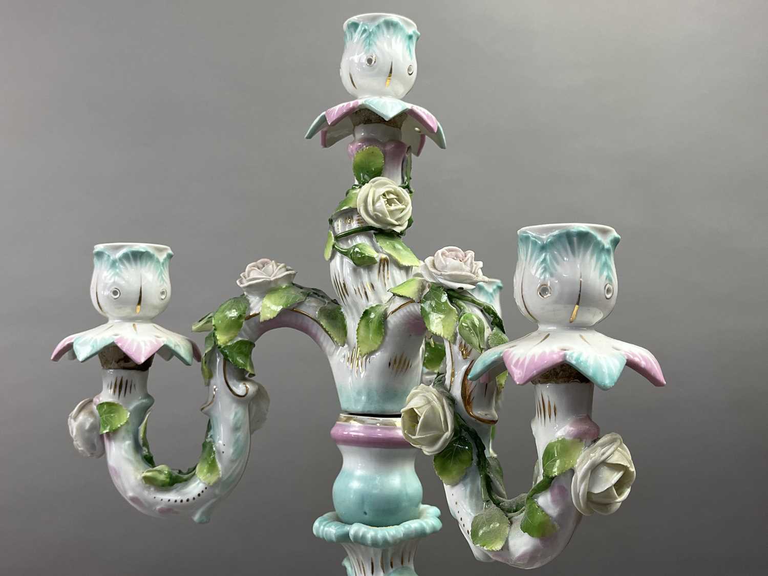 Lot 320 - A CONTINENTAL PORCELAIN CANDLEABRUM AND OTHER CERAMICS