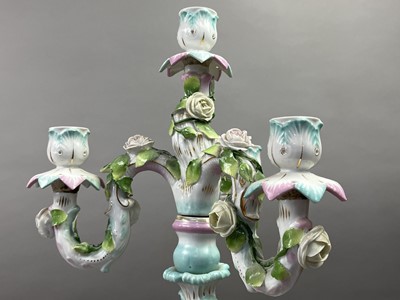 Lot 320 - A CONTINENTAL PORCELAIN CANDLEABRUM AND OTHER CERAMICS