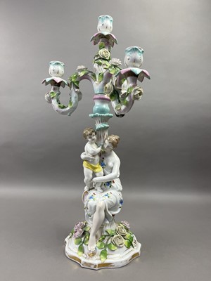 Lot 320 - A CONTINENTAL PORCELAIN CANDLEABRUM AND OTHER CERAMICS