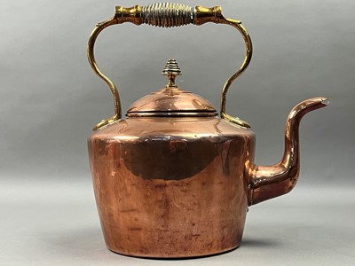 Lot 308 - A VICTORIAN COPPER AND BRASS KETTLE