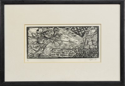 Lot 79 - MR PUNCH WHILST OUT SEARCHING FOR HIS HEART HITS THE WINDMILL ZONE, A WOODBLOCK PRINT