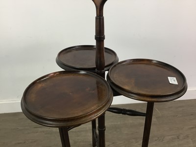 Lot 403 - A THREE TIER CAKE STAND, WINE TABLE AND NEST OF TABLES