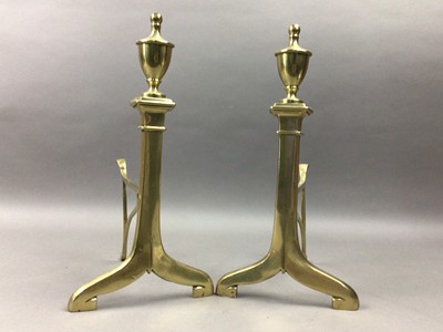Lot 406 - A PAIR OF BRASS FIRE DOGS AND OTHER BRASS WARE