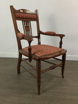 Lot 508 - AN EDWARDIAN MAHOGANY INLAID DRAWING ROOM ARMCHAIR