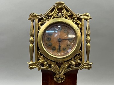 Lot 513 - A MINIATURE LONGCASE CLOCK AND A BRASS CLOCK