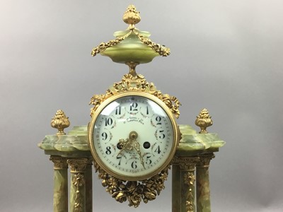 Lot 666 - A 19TH CENTURY FRENCH ONYX MANTEL CLOCK BY CHAPUS FILS PARIS