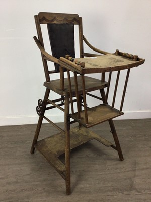 Lot 483 - A VINTAGE METAMORPHIC CHILD'S FEEDING CHAIR