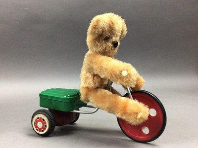 Lot 527 - A TEDDY BEAR RIDING A TRICYCLE TOY AND A HERO ACCORDION
