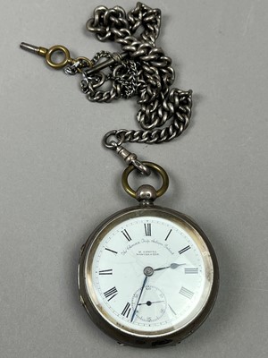 Lot 587 - A SILVER CASED POCKET WATCH BY H. SAMUEL OF MANCHESTER