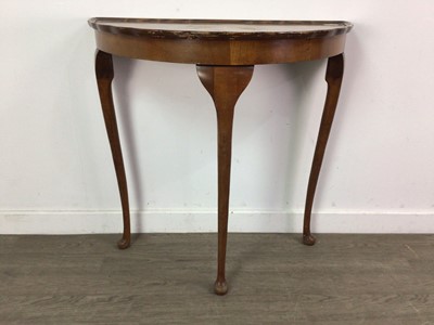 Lot 490 - A WALNUT D-SHAPED SIDE TABLE AND A FIRE SCREEN