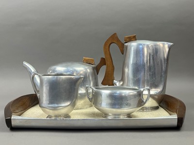 Lot 505 - A PIQUOT WARE FOUR PIECE TEA SERVICE ON TRAY