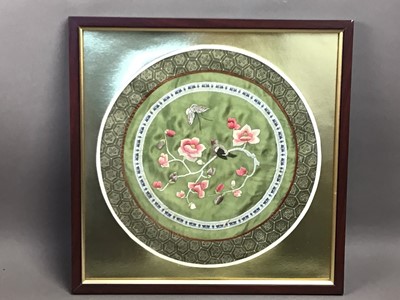 Lot 584 - A PAIR OF CIRCULAR SILK PANELS AND OTHER ITEMS
