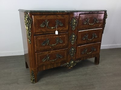 Lot 860 - A REPRODUCTION FRENCH KINGWOOD COMMODE WITH MARBLE TOP