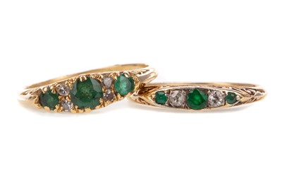 Lot 588 - TWO EMERALD AND DIAMOND RINGS