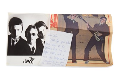 Lot 1051 - THE JAM - A SIGNED NEWSPAPER DOUBLE SPREAD AND MANUSCRIPT LETTER FROM PAUL WELLER