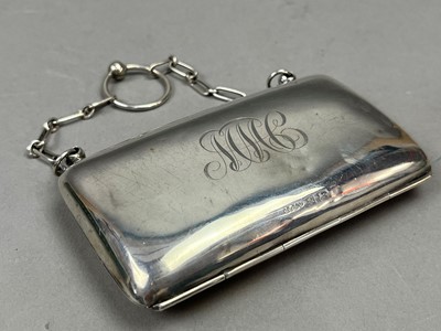 Lot 140A - A SILVER PURSE, NAPKIN RING AND CHINESE SILVER RICKSHAW AND OTHER ITEMS