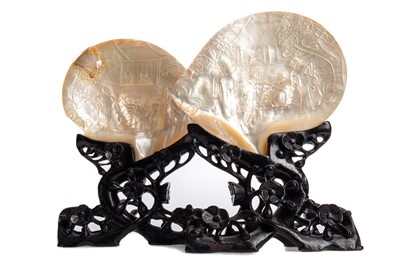 Lot 1050 - PAIR OF CHINESE CARVED MOTHER OF PEARL SHELLS