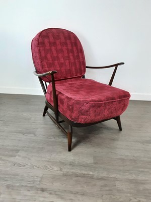 Lot 255A - AN ERCOL FLEUR DE LYS ROCKING CHAIR WITH MATCHING ARMCHAIR