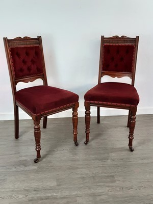 Lot 375A - TWO PAIRS OF WALNUT PARLOUR CHAIRS AND A TUB CHAIR