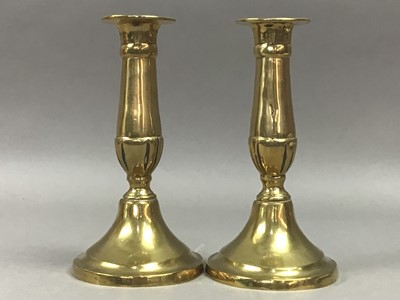 Lot 11 - A PAIR OF BRASS TABLE CANDLESTICKS AND OTHER BRASS WARE