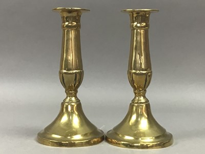 Lot 11 - A PAIR OF BRASS TABLE CANDLESTICKS AND OTHER BRASS WARE
