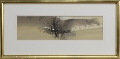 Lot 190 - TREES IN A WINTER LANDSCAPE, A WATERCOLOUR BY DONALD SHANNON