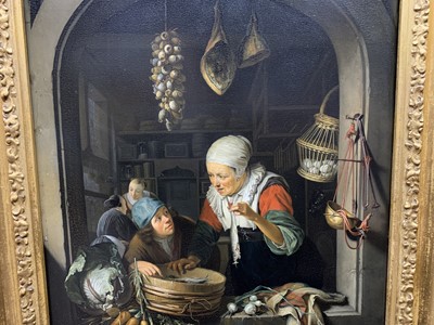 Lot 452 - THE HERRING SELLER & THE BOY, AN OIL AFTER GERRIT DOU