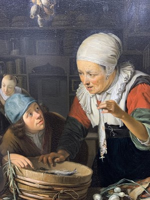 Lot 452 - THE HERRING SELLER & THE BOY, AN OIL AFTER GERRIT DOU