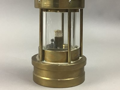 Lot 74 - A MINER'S LAMP AND A BRASS CAR HORN