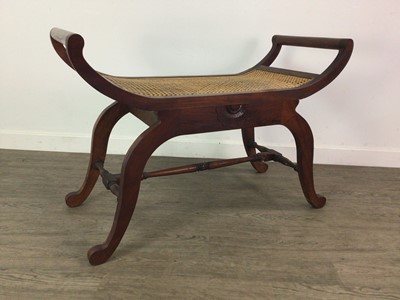 Lot 87 - A HARDWOOD X FRAME WINDOW SEAT AND ANOTHER CHAIR