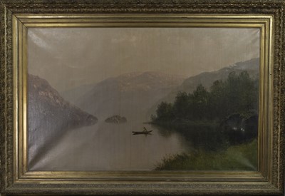 Lot 418 - A MOUNTAIN LAKE, AN OIL BY LUDVIG SKRAMSTAD