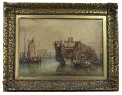 Lot 416 - SHIP AT PORTSMOUTH, A WATERCOLOUR