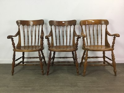 Lot 94 - A SET OF THREE BEECH KITCHEN CHAIRS